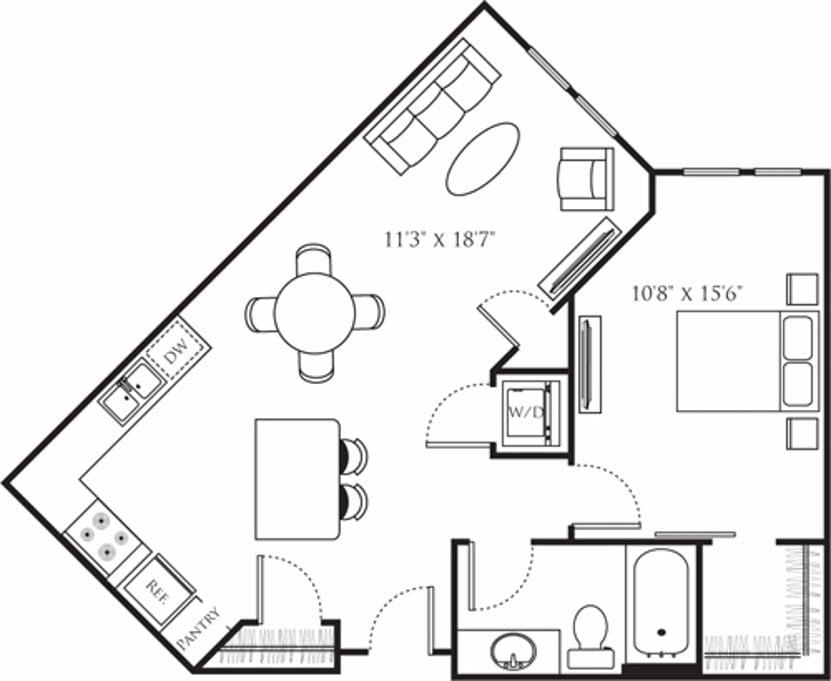 One Bedroom E (1A) diagram