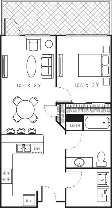 One Bedroom H (1A) diagram