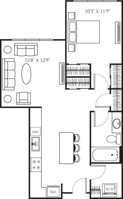 One Bedroom F (1A) diagram