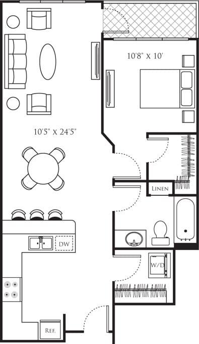 One Bedroom J (1A) diagram