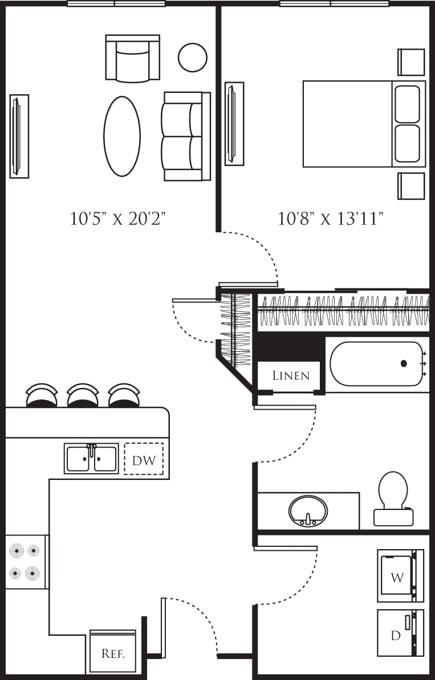 One Bedroom G (1A) diagram