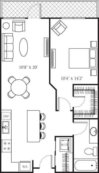 One Bedroom K (1A) diagram
