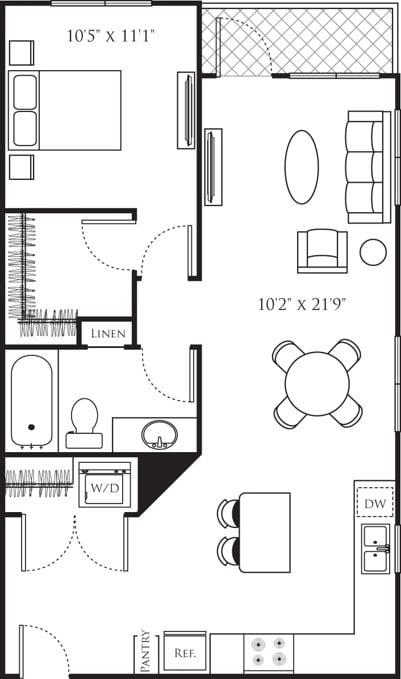 One Bedroom O (1A) diagram