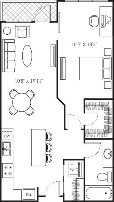 One Bedroom P (1A) diagram