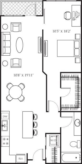 One Bedroom T (1A) diagram