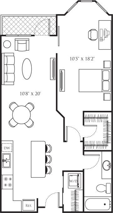 One Bedroom Q (1A) diagram