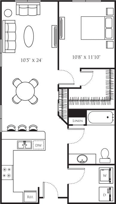 One Bedroom R (1A) diagram