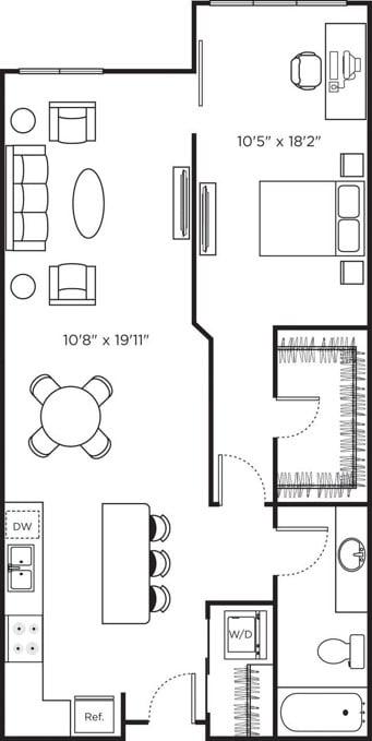 One Bedroom T_NOBALCONY (1A) diagram
