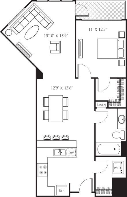 One Bedroom S (1A) diagram
