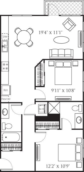 Two Bedroom B (2A) diagram