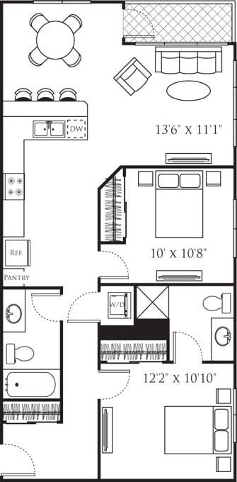 Two Bedroom E (2A) diagram
