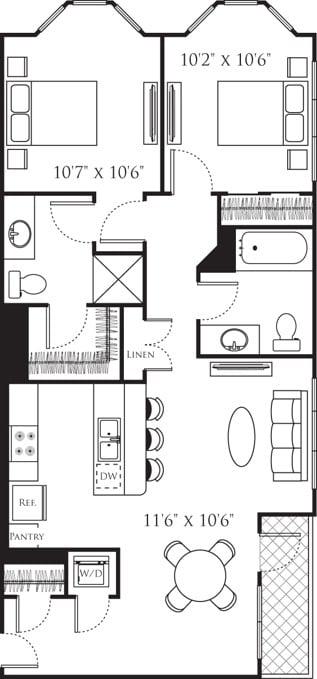 Two Bedroom D (2A) diagram