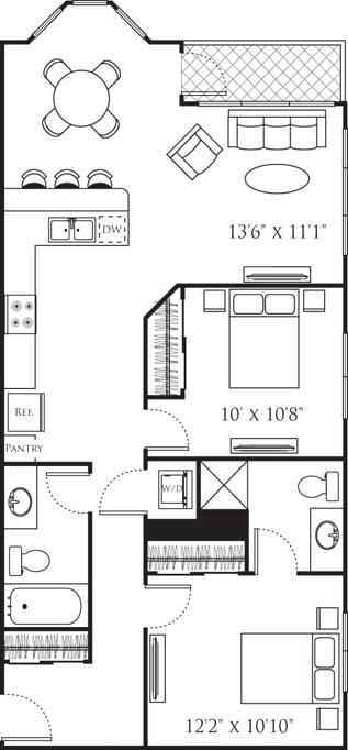 Two Bedroom G (2A) diagram