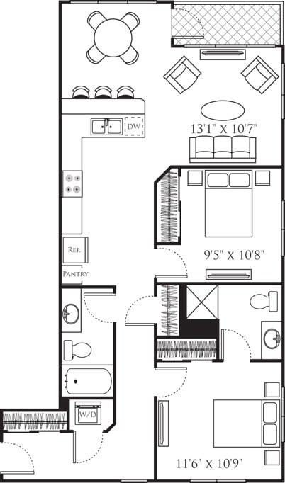 Two Bedroom F (2A) diagram