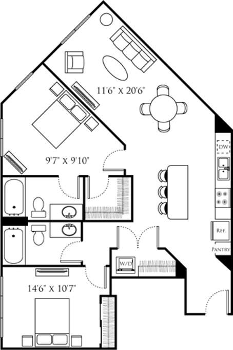 Two Bedroom J (2A) diagram