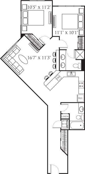 Two Bedroom K (2A) diagram