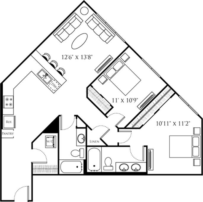 Two Bedroom L (2A) diagram