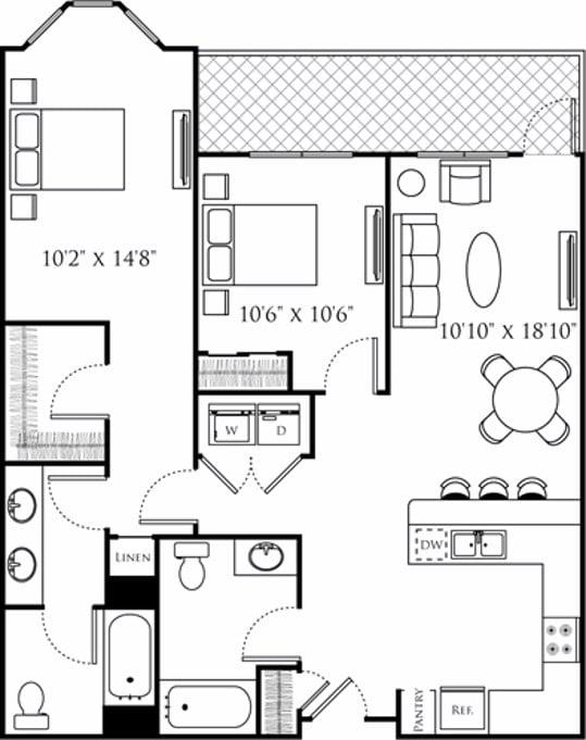 Two Bedroom M (2A) diagram