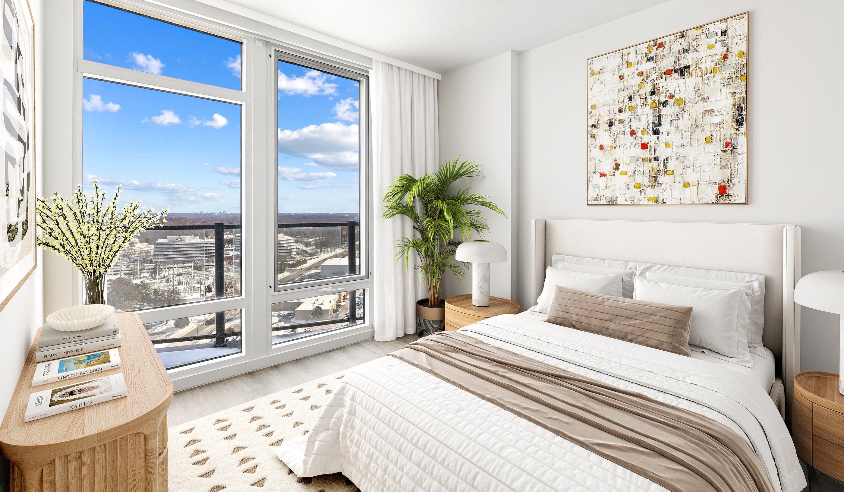 Bedroom with view out of window