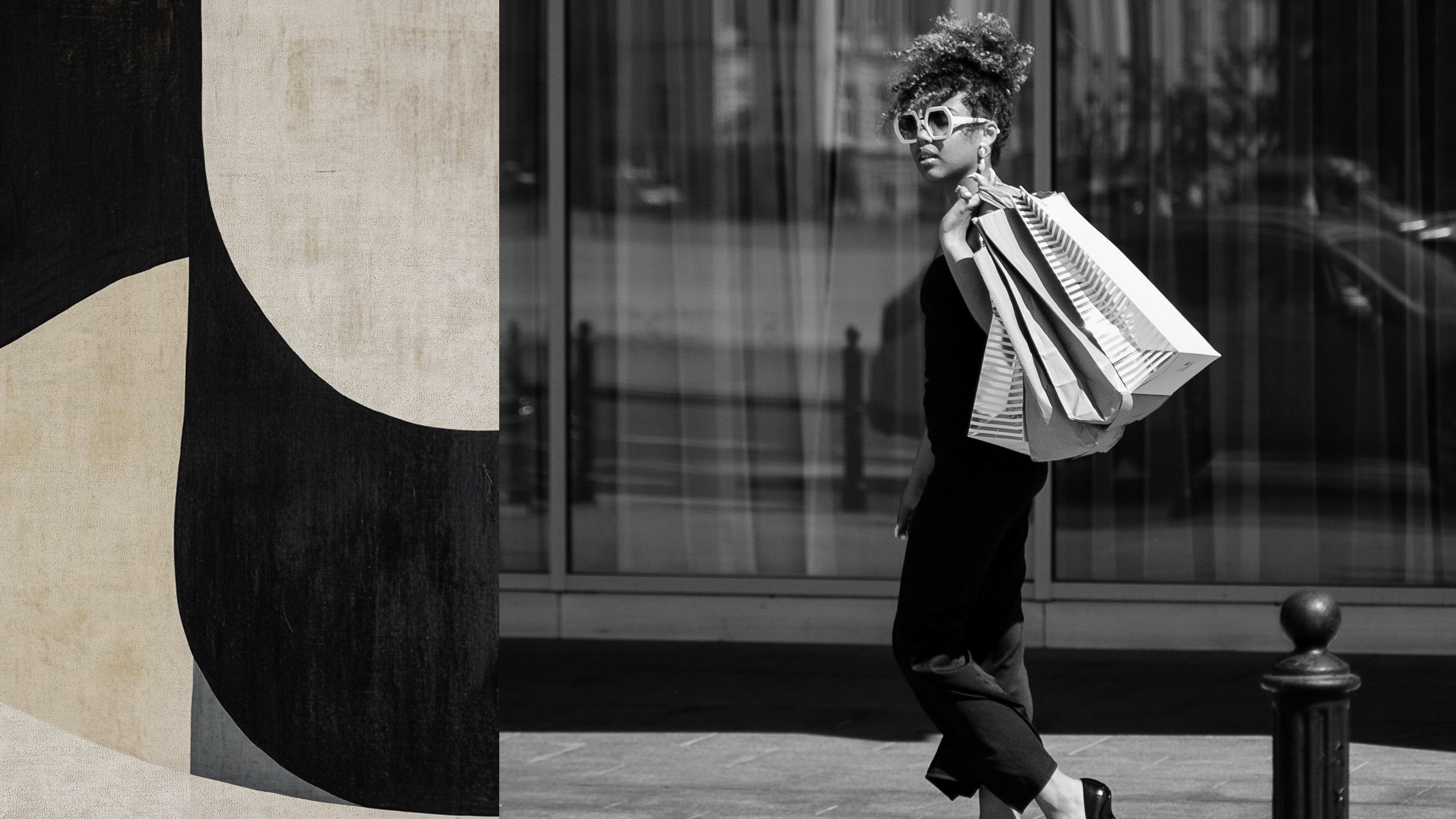 Woman walking with shopping bags