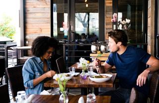 couple dining at a restaurant in rancho park
