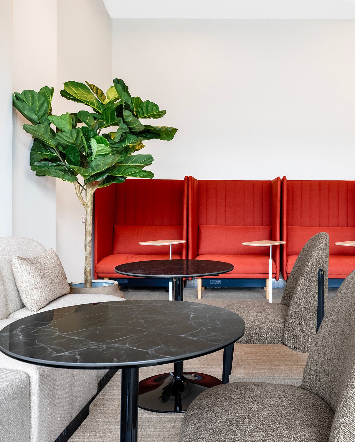 coworking space with tables and booths