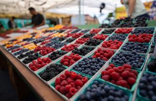fresh blueberries and raspberries at the hillcrest farmers market