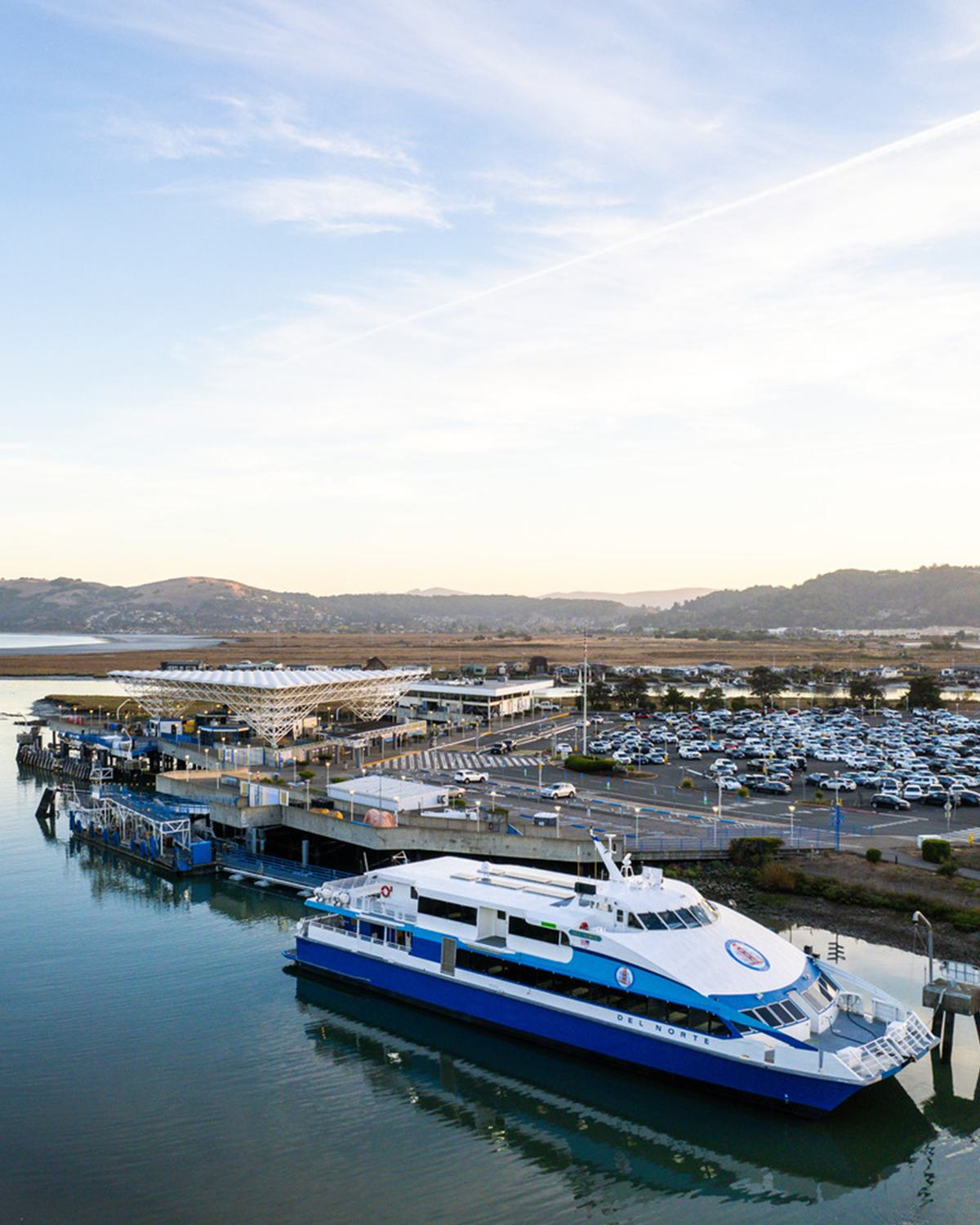 Larkspur Ferry at dock on a sunny day