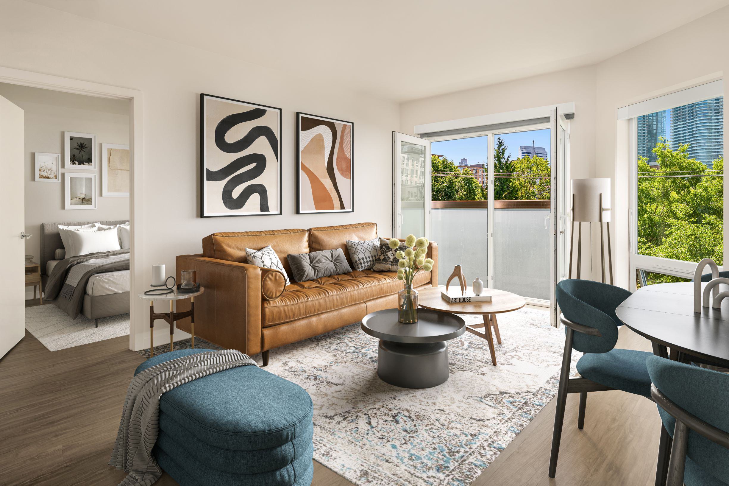modern apartment interior at chroma with city views and large windows