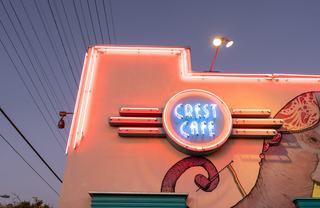 retro neon sign of crest cafe in hillcrest