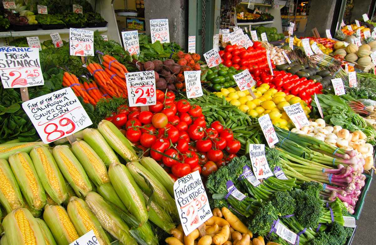 corn and tomatoes at Farmers Market - The Madrid Westchester LA Neighborhood