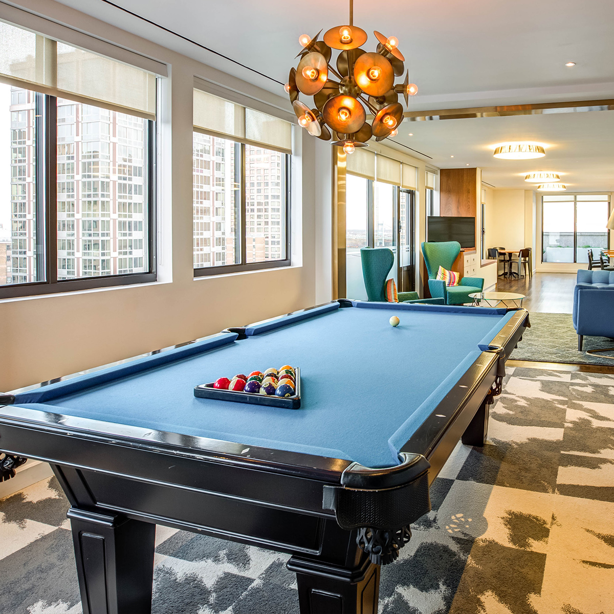Pool table - Luxury studio apartment building amenities - The Cole