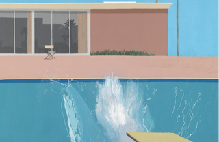 A David Hockney painting of a water splashing below a diving board