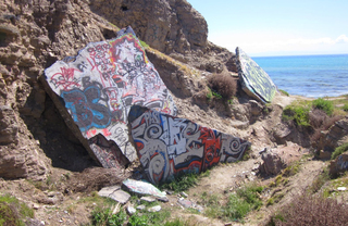 Graffiti art at the Sunken City cliff site
