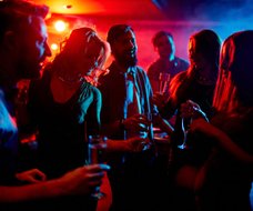 group of people on a night out in a bar