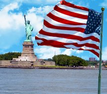 american flag with statue of liberty on background