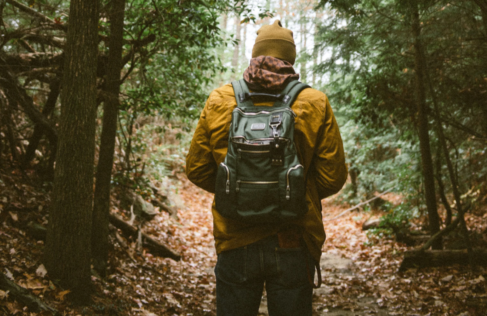 man with a backpack hiking in the forest the vintage pleasanton