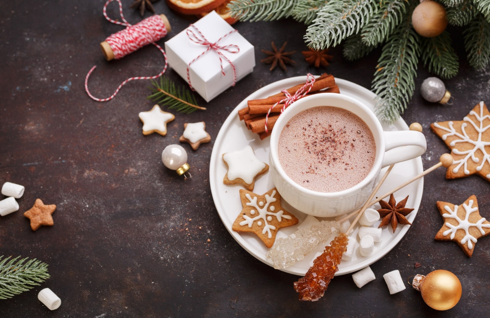 cup of hot chocolate with christmas decor on the table - Norwalk CT apts The Waypointe