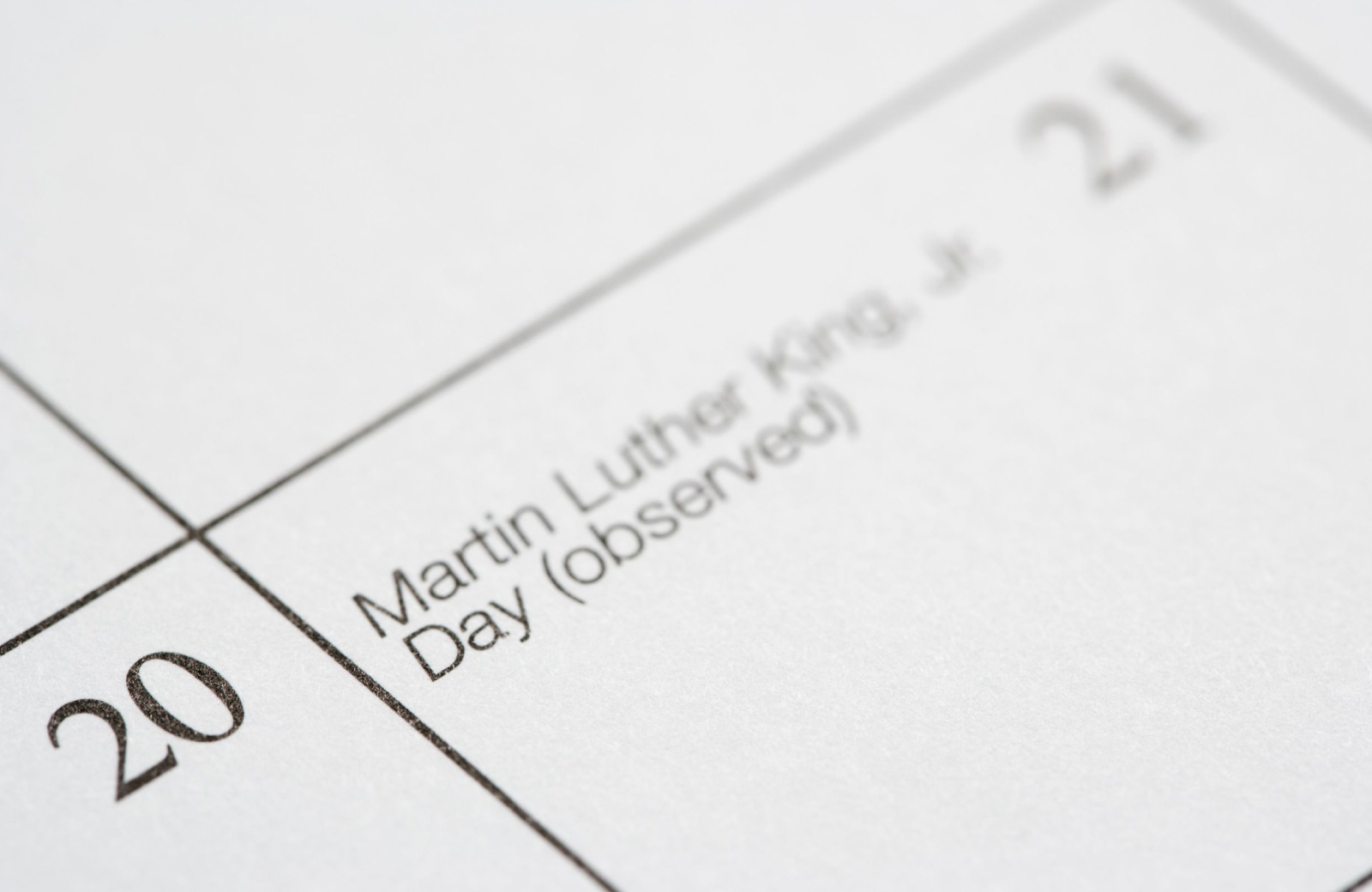 mlk jr holiday marked in the calendar