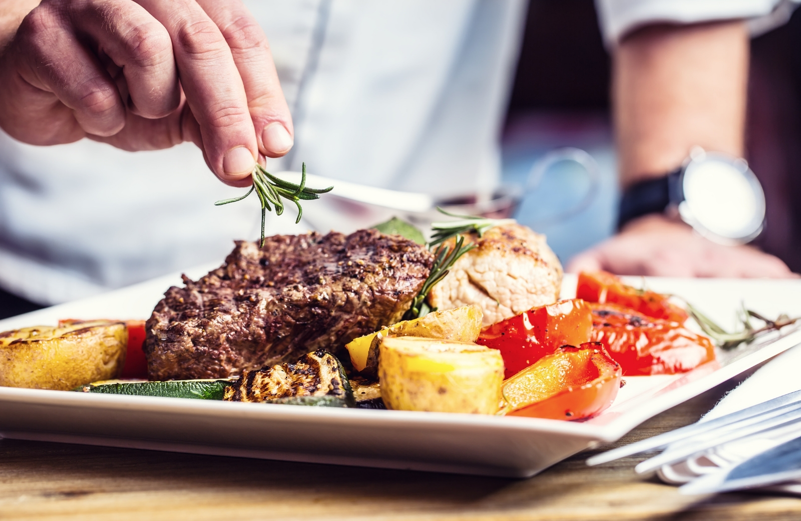 chef preparing steak
