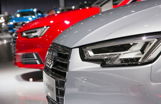 Close up of a silver Audi's grill