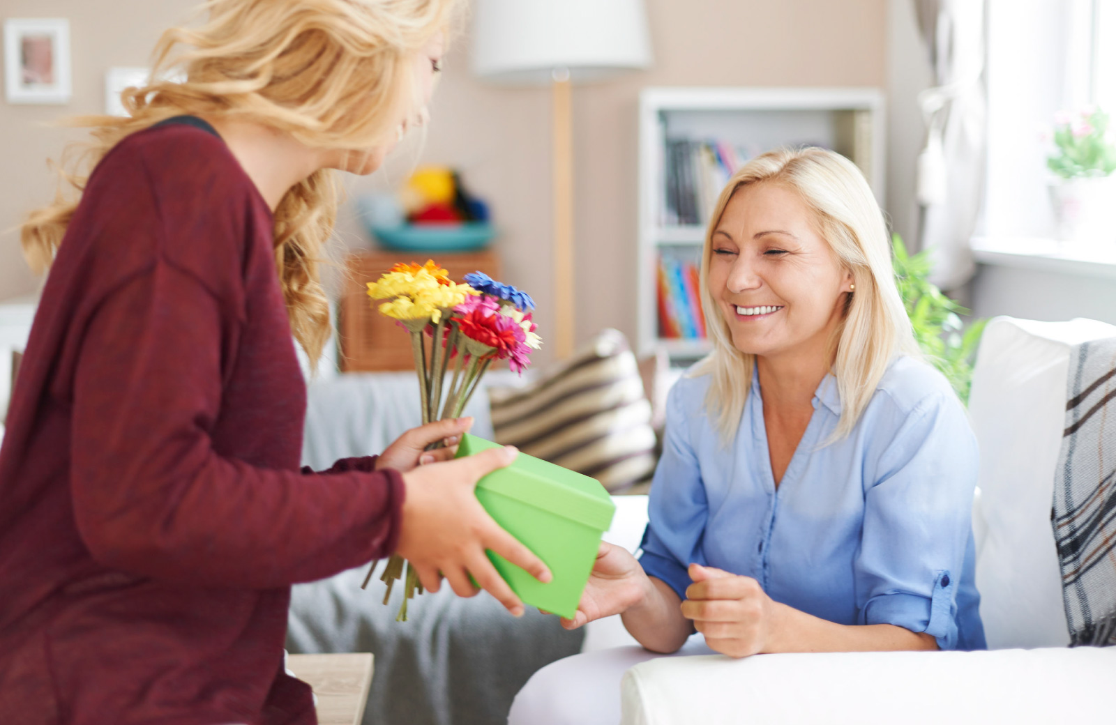 presenting gift to mom