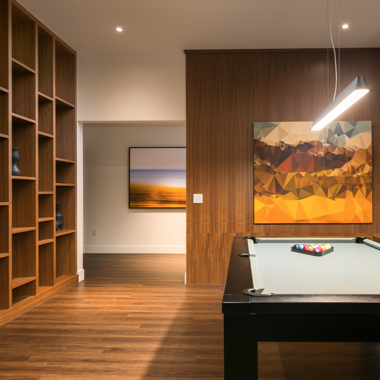 Open plan, modern living space with lounge, kitchen and dining.
