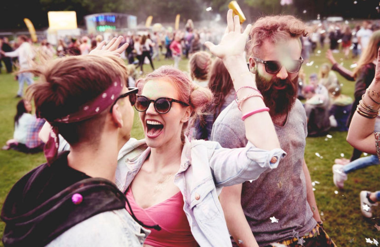 friends celebrating at a festival